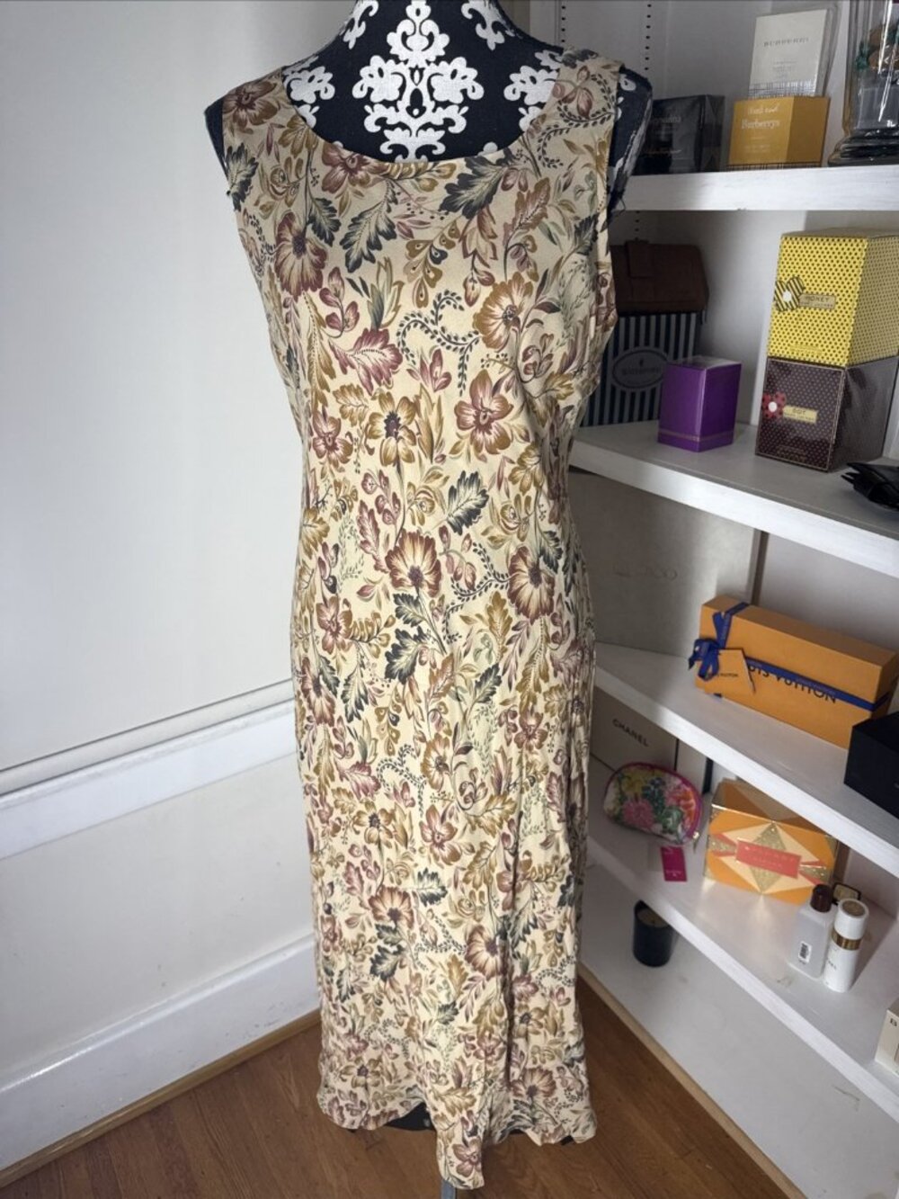Vintage Charter Club Silk Floral Maxi Dress Size 12 Fall Colors Flowy quiet Lux